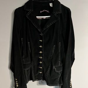 Vintage Caribbean Joe Jacket Womens Size L Black Corduroy Collared Button Front